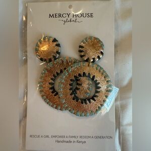 Gold and Teal Handcrafted Lightweight Mercy House Global Statement Earrings